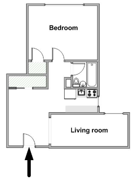 New York 1 Camera da letto appartamento - piantina approssimativa dell' appartamento  (NY-18903)
