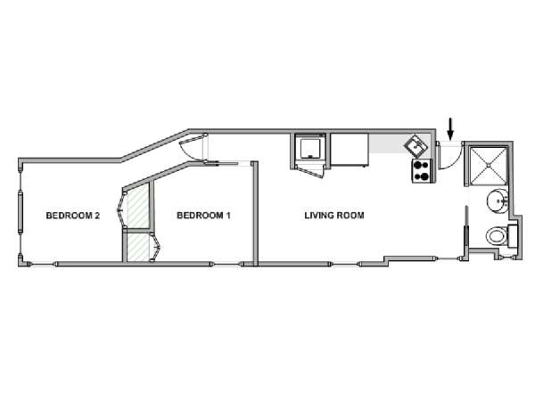 New York 2 Camere da letto stanza in affitto - piantina approssimativa dell' appartamento  (NY-18937)