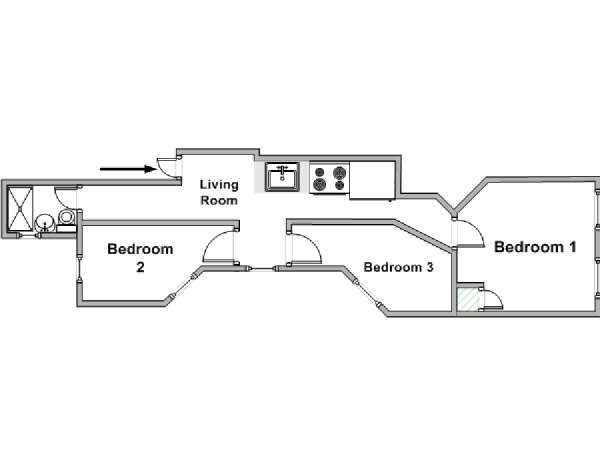 New York 3 Bedroom roommate share apartment - apartment layout  (NY-18939)