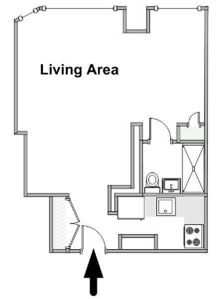 New York Monolocale appartamento - piantina approssimativa dell' appartamento  (NY-18950)