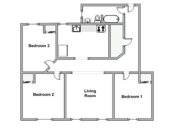 New York 3 Bedroom roommate share apartment - apartment layout  (NY-18952)