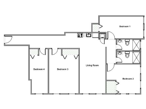 New York 4 Camere da letto stanza in affitto - piantina approssimativa dell' appartamento  (NY-18959)