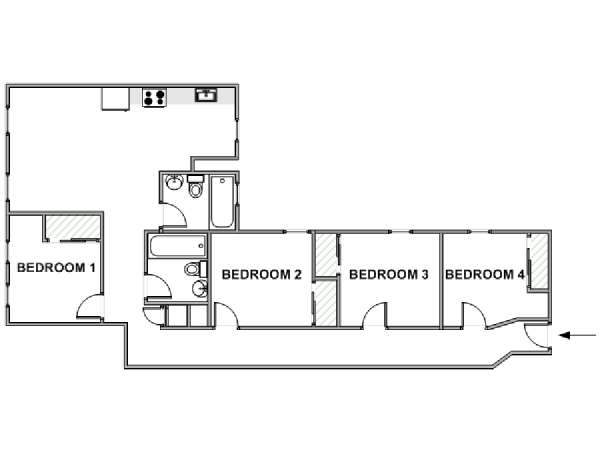 New York 4 Camere da letto stanza in affitto - piantina approssimativa dell' appartamento  (NY-18963)