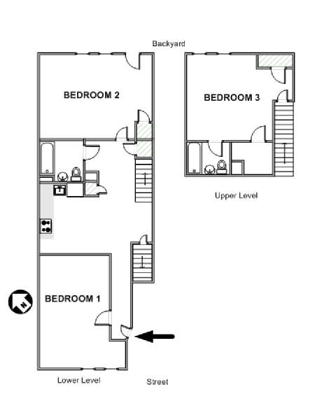 New York 3 Bedroom - Duplex roommate share apartment - apartment layout  (NY-19027)