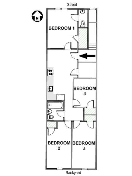 New York 4 Bedroom roommate share apartment - apartment layout  (NY-19056)