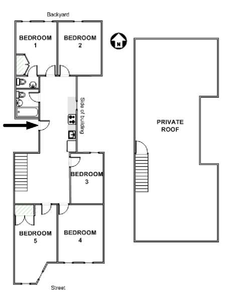 New York 5 Bedroom roommate share apartment - apartment layout  (NY-19057)