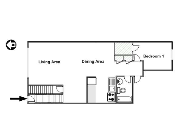 New York 1 Camera da letto appartamento - piantina approssimativa dell' appartamento  (NY-19078)