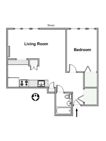 New York 1 Camera da letto appartamento - piantina approssimativa dell' appartamento  (NY-19091)