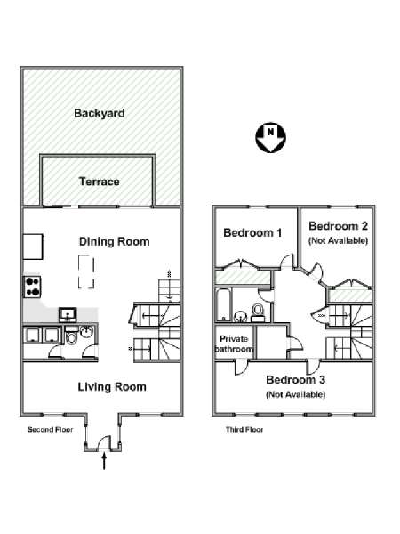 New York 3 Bedroom - Duplex roommate share apartment - apartment layout  (NY-19149)