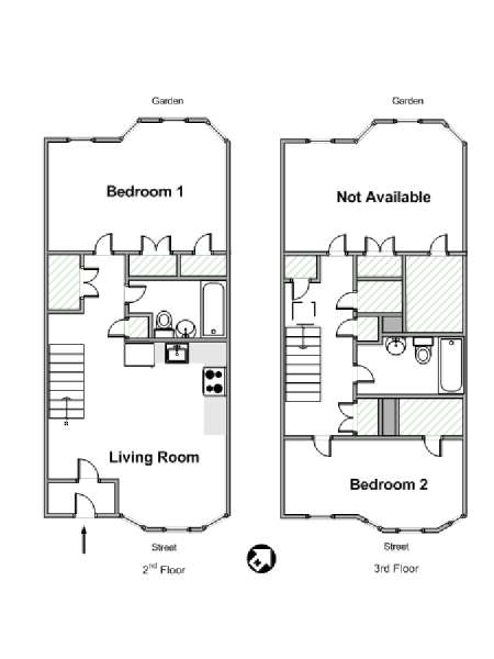 New York 3 Bedroom - Duplex roommate share apartment - apartment layout  (NY-19179)