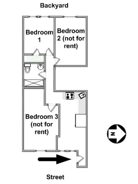 New York 3 Bedroom roommate share apartment - apartment layout  (NY-19183)