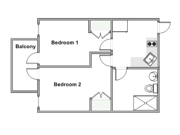 New York 2 Bedroom roommate share apartment - apartment layout  (NY-19223)