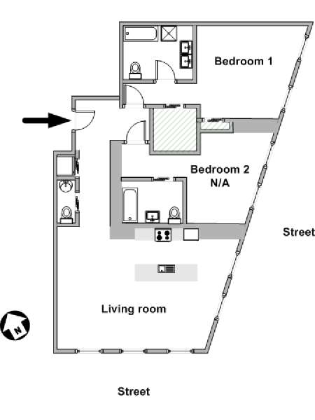 New York 2 Bedroom roommate share apartment - apartment layout  (NY-19293)