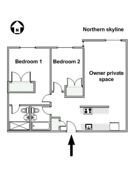 New York 2 Camere da letto stanza in affitto - piantina approssimativa dell' appartamento  (NY-19311)