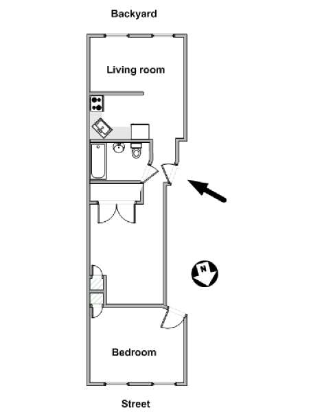 New York 1 Camera da letto appartamento - piantina approssimativa dell' appartamento  (NY-19316)