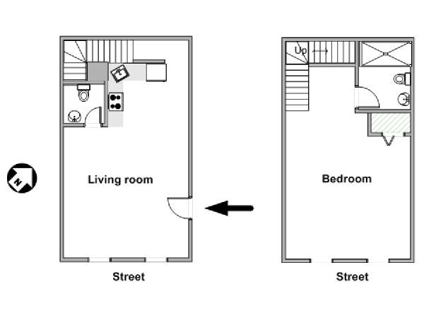 New York 1 Camera da letto - Duplex appartamento - piantina approssimativa dell' appartamento  (NY-19324)