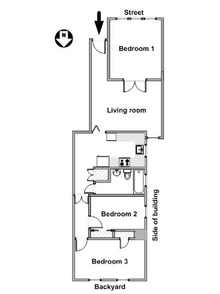 New York 3 Bedroom roommate share apartment - apartment layout  (NY-19328)