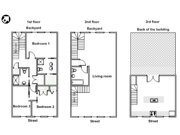 New York T4 - Triplex logement location appartement - plan schématique  (NY-19331)