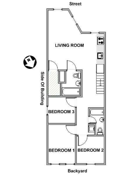 New York 3 Bedroom apartment - apartment layout  (NY-19399)
