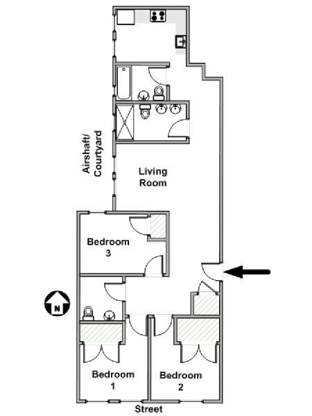 New York 3 Bedroom roommate share apartment - apartment layout  (NY-19450)
