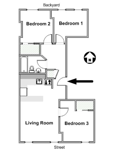 New York 3 Bedroom apartment - apartment layout  (NY-19472)