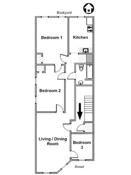 New York 3 Bedroom roommate share apartment - apartment layout  (NY-19488)
