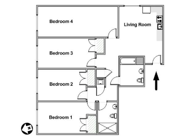 New York 4 Camere da letto stanza in affitto - piantina approssimativa dell' appartamento  (NY-19491)