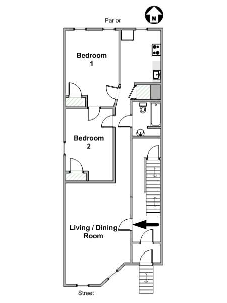 New York 2 Camere da letto stanza in affitto - piantina approssimativa dell' appartamento  (NY-19499)
