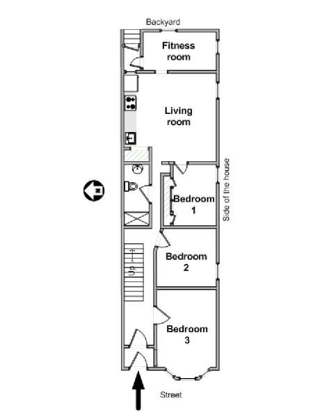 New York 3 Camere da letto stanza in affitto - piantina approssimativa dell' appartamento  (NY-19551)