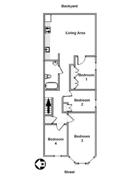 New York 4 Bedroom roommate share apartment - apartment layout  (NY-19552)