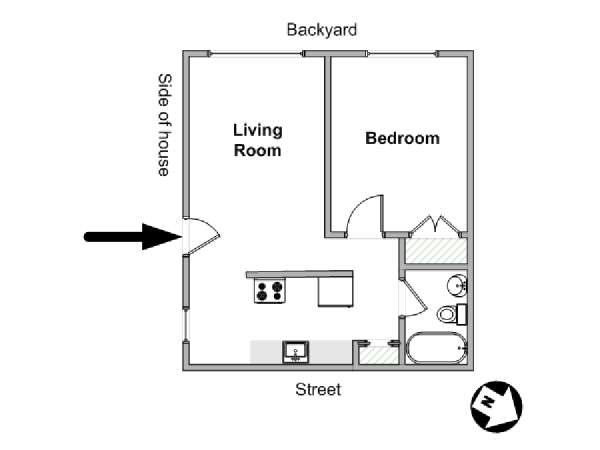 New York 1 Camera da letto appartamento - piantina approssimativa dell' appartamento  (NY-19557)