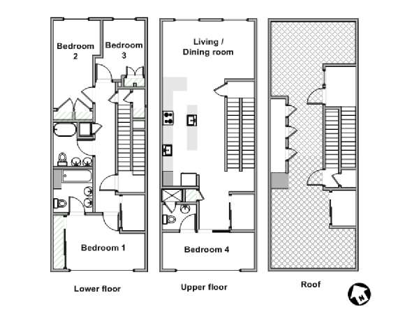 New York 5 Zimmer - Triplex - Penthaus wohnungsvermietung - layout  (NY-19562)