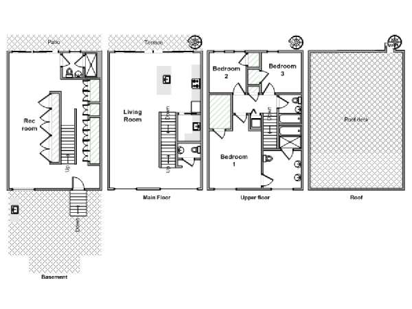 New York 3 Bedroom - Triplex apartment - apartment layout  (NY-19575)