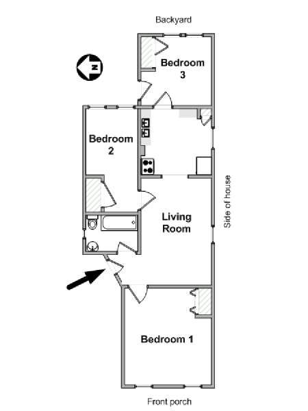 New York 3 Bedroom roommate share apartment - apartment layout  (NY-19582)