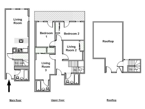 New York 2 Bedroom - Duplex apartment - apartment layout  (NY-19597)