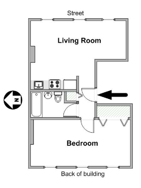 New York 1 Camera da letto appartamento - piantina approssimativa dell' appartamento  (NY-19611)