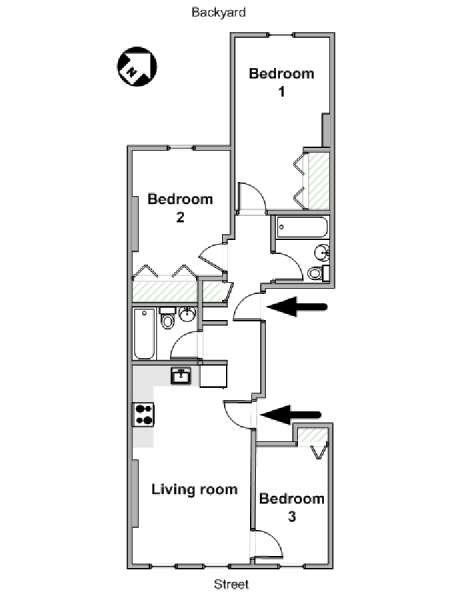 New York 3 Bedroom apartment - apartment layout  (NY-19616)