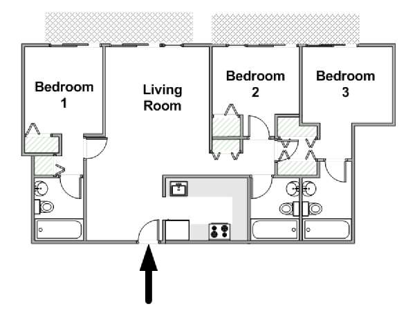 New York 3 Camere da letto appartamento - piantina approssimativa dell' appartamento  (NY-19634)