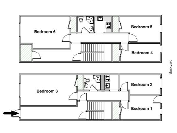 New York 6 Bedroom - Triplex roommate share apartment - apartment layout  (NY-19662)