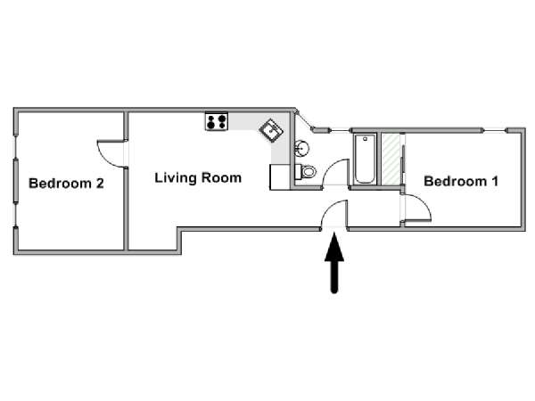 New York 2 Camere da letto stanza in affitto - piantina approssimativa dell' appartamento  (NY-19669)