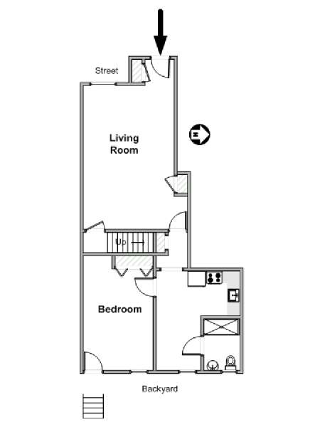 New York 1 Camera da letto appartamento - piantina approssimativa dell' appartamento  (NY-19682)