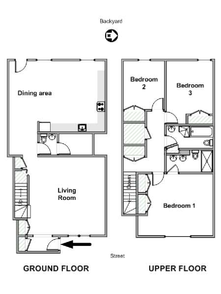 New York 3 Bedroom - Duplex apartment - apartment layout  (NY-19711)
