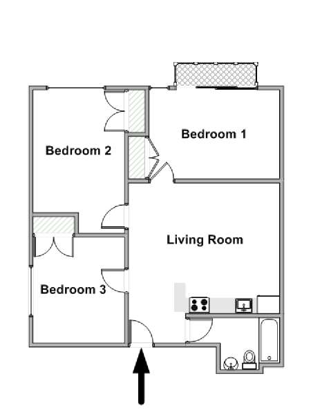 New York 3 Bedroom roommate share apartment - apartment layout  (NY-19730)