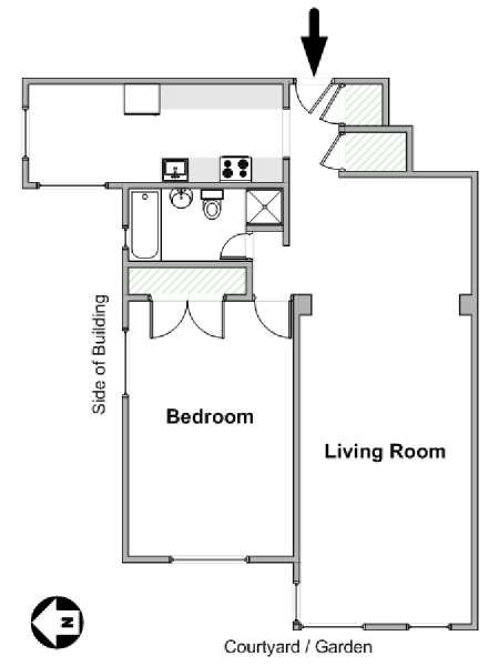 New York 1 Camera da letto appartamento - piantina approssimativa dell' appartamento  (NY-19732)