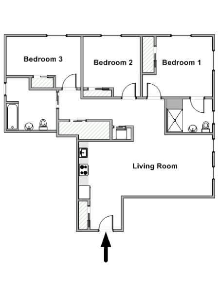 New York 3 Bedroom apartment - apartment layout  (NY-19785)