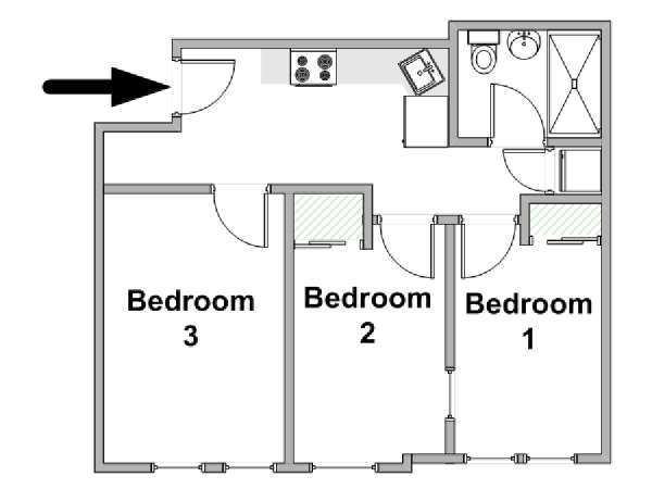 New York 3 Bedroom roommate share apartment - apartment layout  (NY-20183)