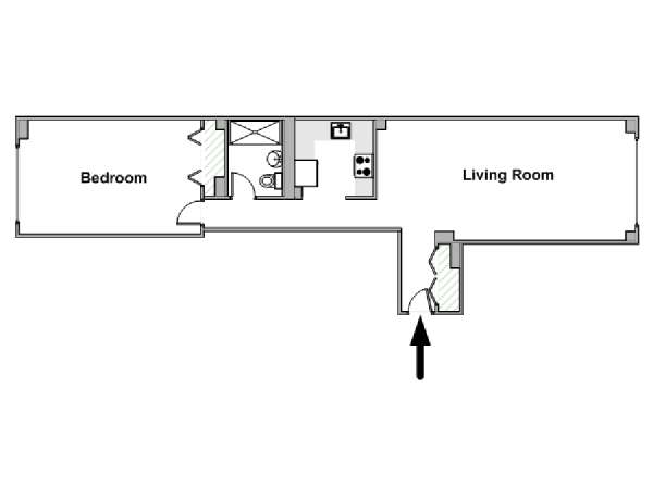 New York 1 Camera da letto appartamento - piantina approssimativa dell' appartamento  (NY-20211)