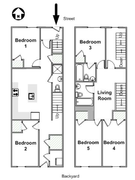 New York T6 - Duplex appartement colocation - plan schématique  (NY-20231)