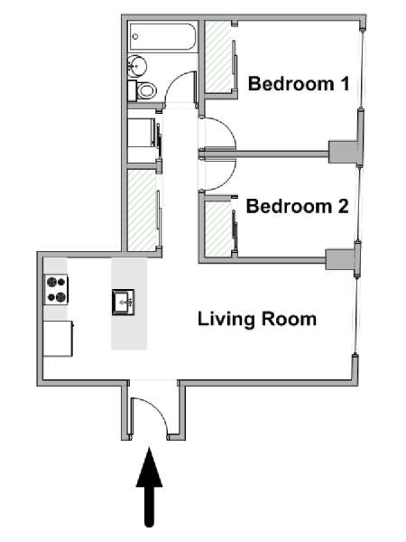 New York 2 Camere da letto appartamento - piantina approssimativa dell' appartamento  (NY-20301)