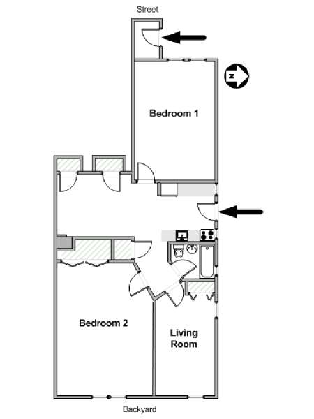 New York 2 Camere da letto stanza in affitto - piantina approssimativa dell' appartamento  (NY-20379)